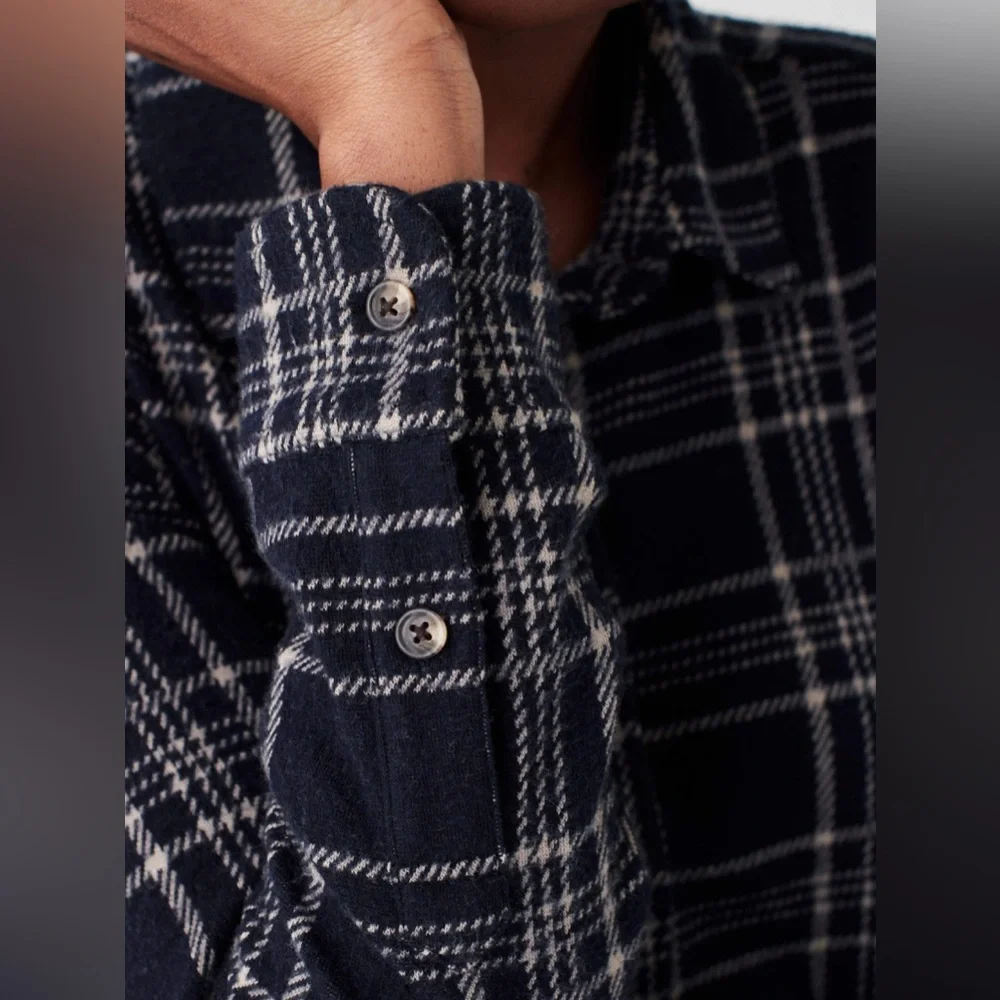 FAHERTY Legend Navy Plaid Flannel Shirt Sweater Dress - Small